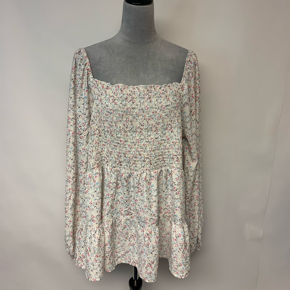 Hailey & Co Blouse Bohemian Peasant Dainty Floral Tired Smocked Womens SZ 2X